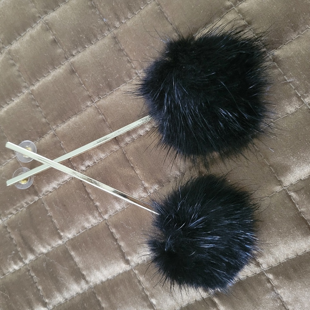 Genuine Mink Pom Pom Ball Dangle Earrings